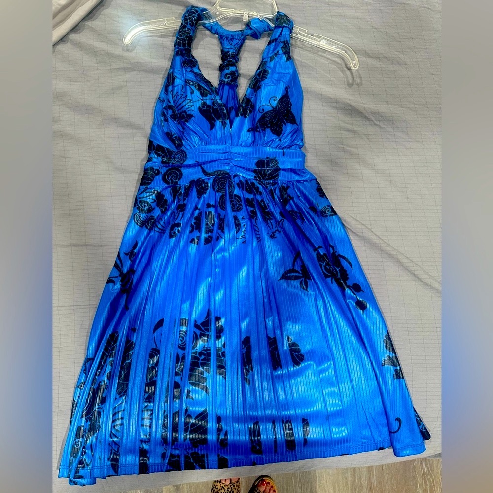 La Scala Vibrant Blue Dress with Black Accents Size L